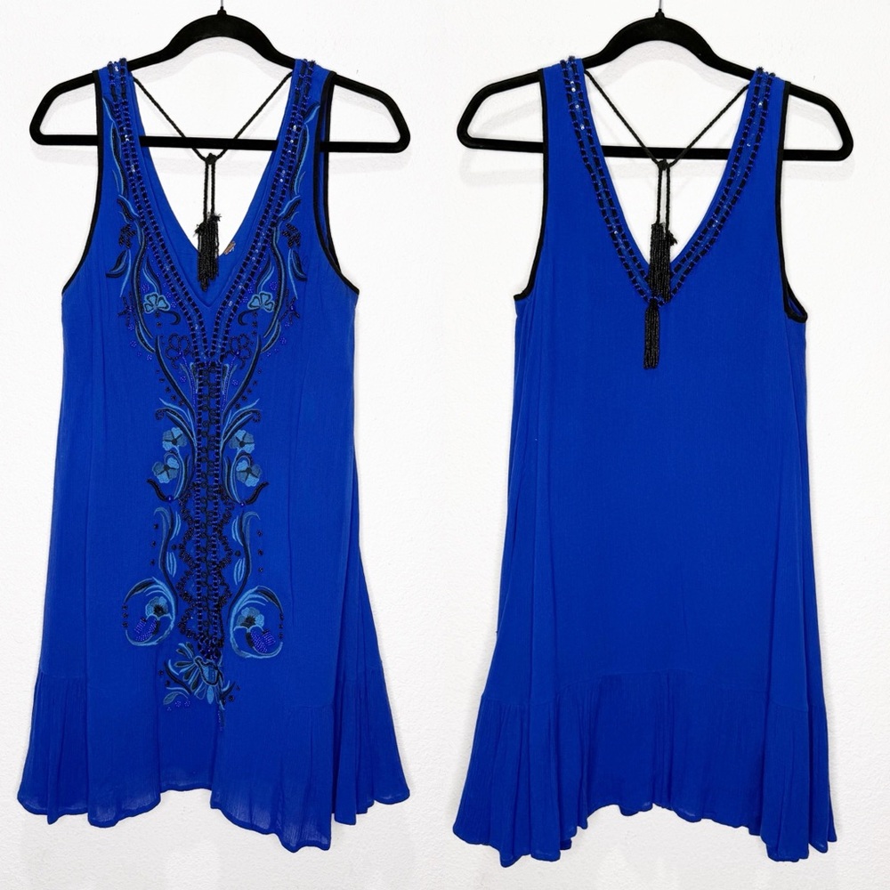 Free People Beaded Tassel Drop Waist Mini Dress